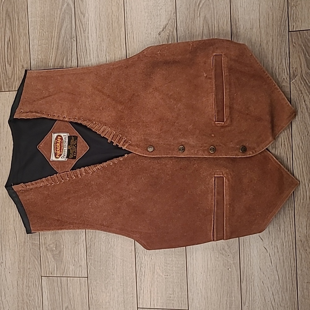 PARAGRAFF Clothing Co Dark Brown Tan Western Leather‎ Mens Sz M Full Button Vest